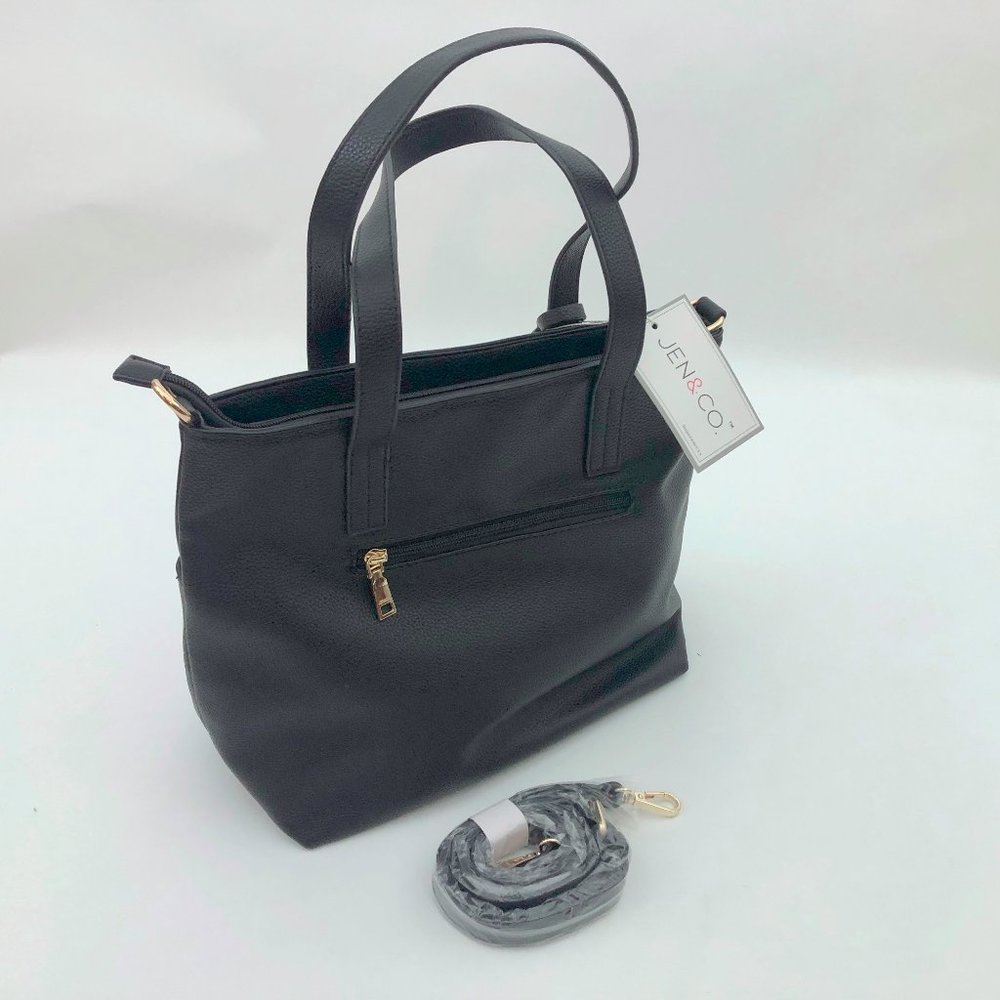 Jen and Co. Black Cassandra Double Pocket Tote Cross Body 10x13x5 inches
